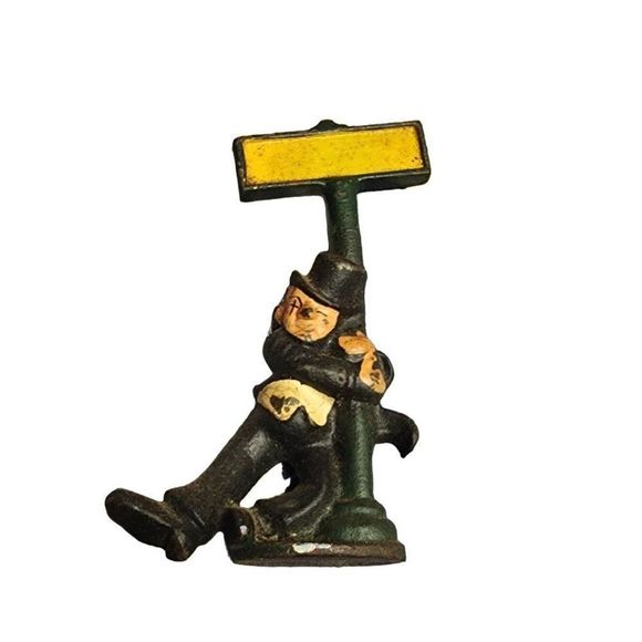Vintage Cast Iron Bottle Opener Drunk Man Leaning on Sign Post 3 3/4 - Picture 1 of 5
